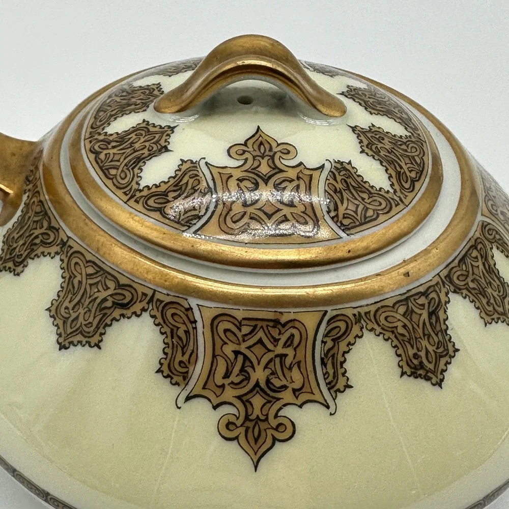 Haviland Limoges France Antique Porcelain Teapot Gold Scroll Cream